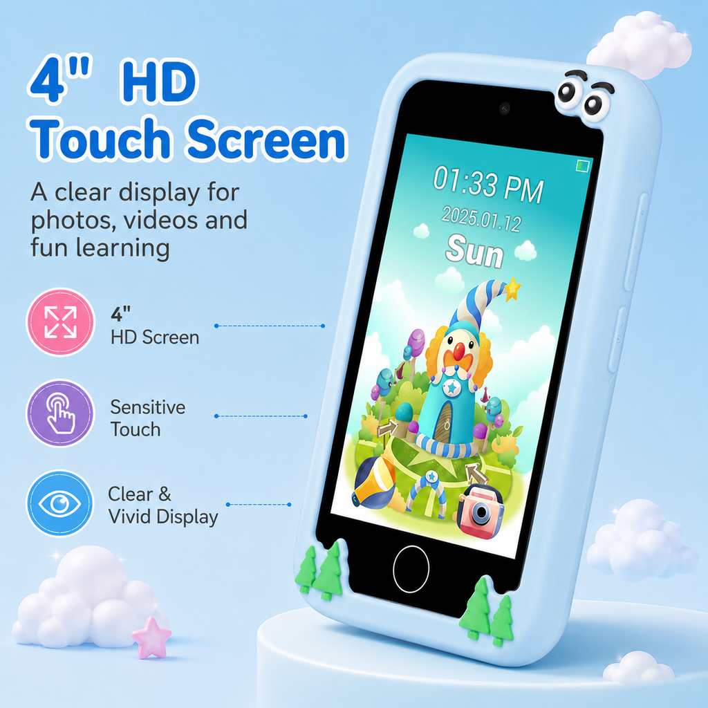4 Inch Kids Smart Phone Camera Toy with Dual Cameras & AR Games