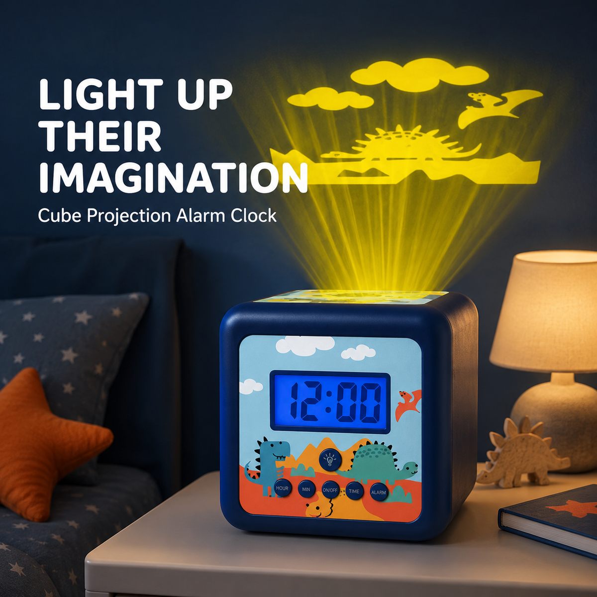Kids Cube Projection Alarm Clock with Custom Artwork & Snooze