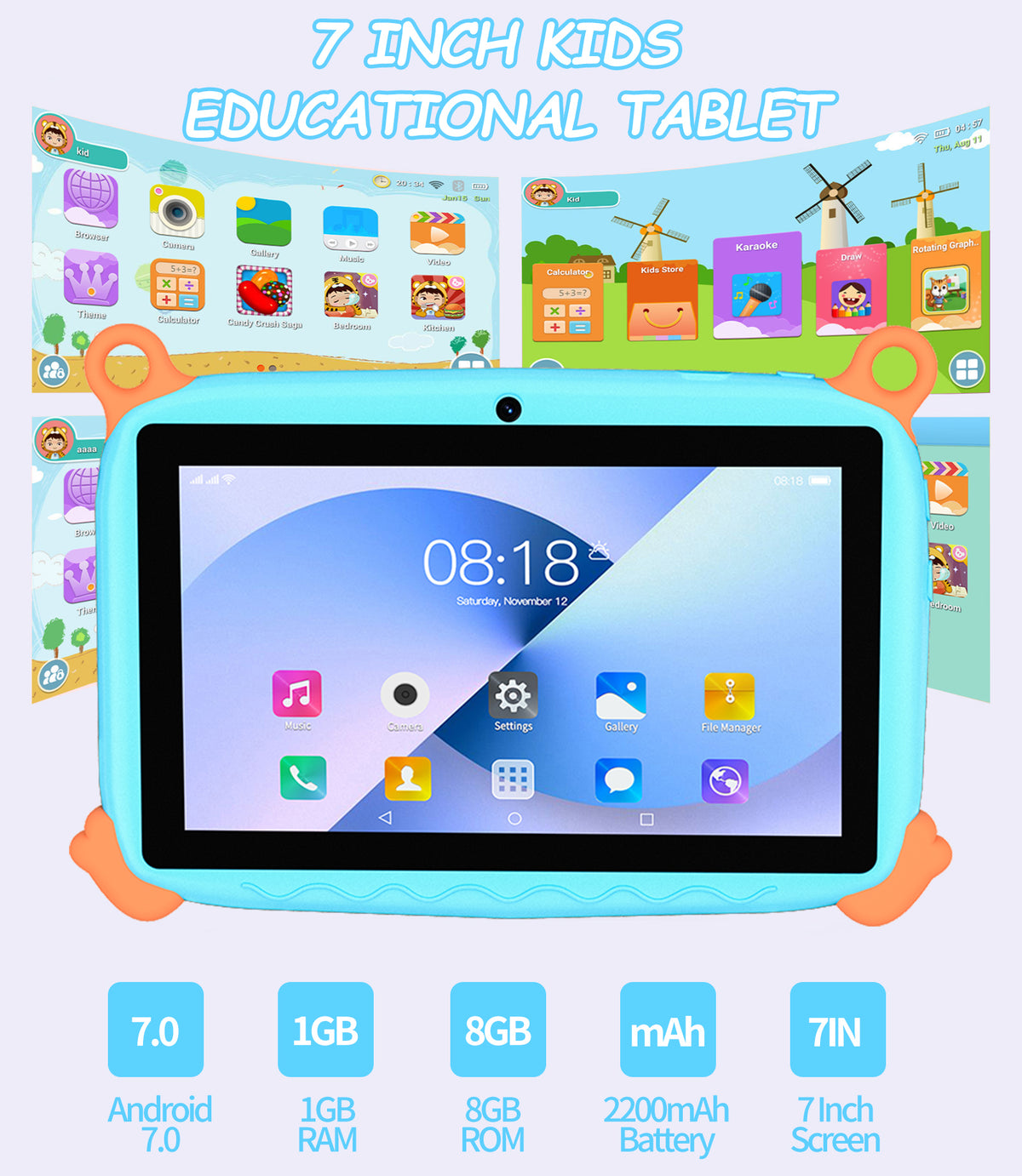 Portable Kids Learning Tablet with WiFi, Touch Screen and Shockproof Case