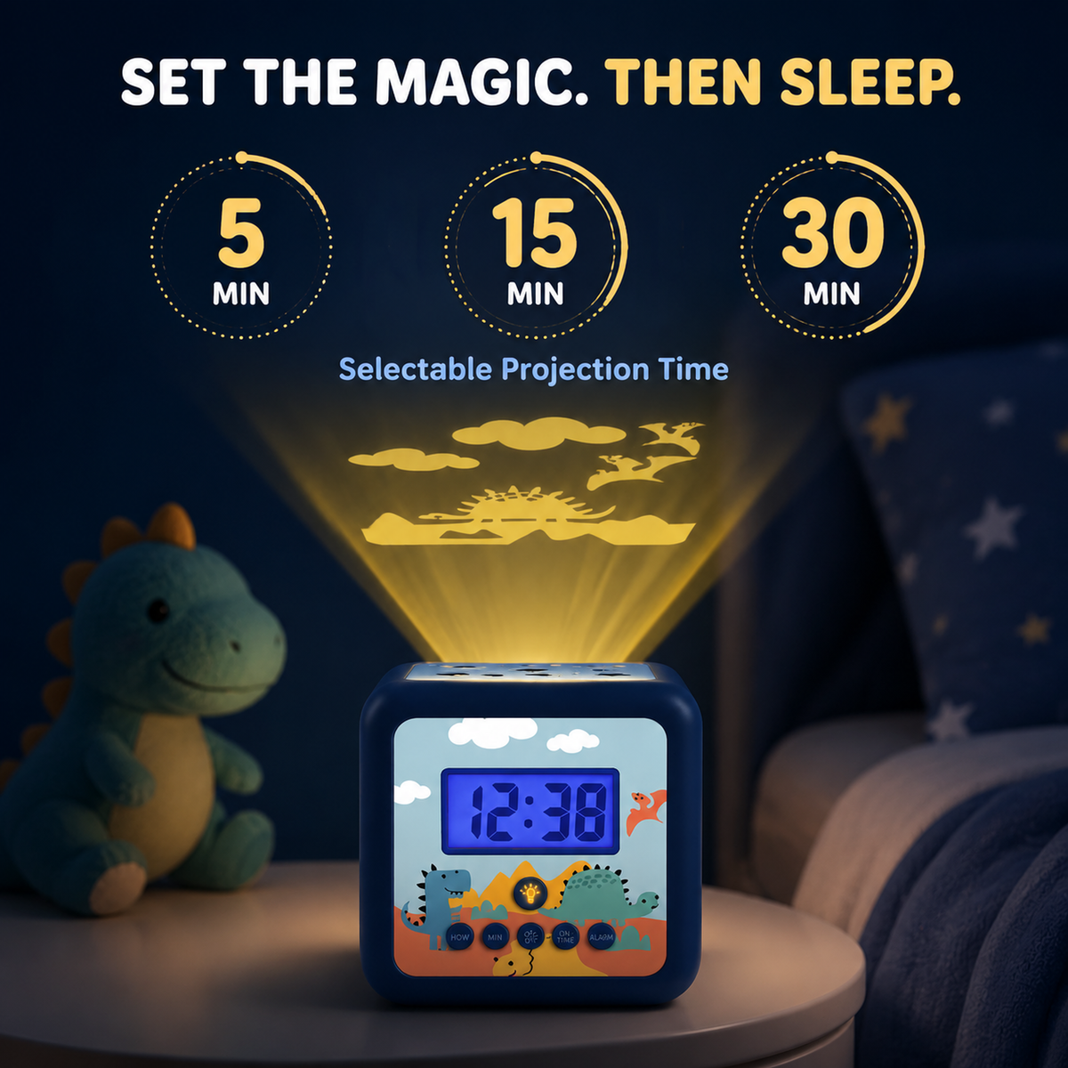 Kids Cube Projection Alarm Clock with Custom Artwork & Snooze