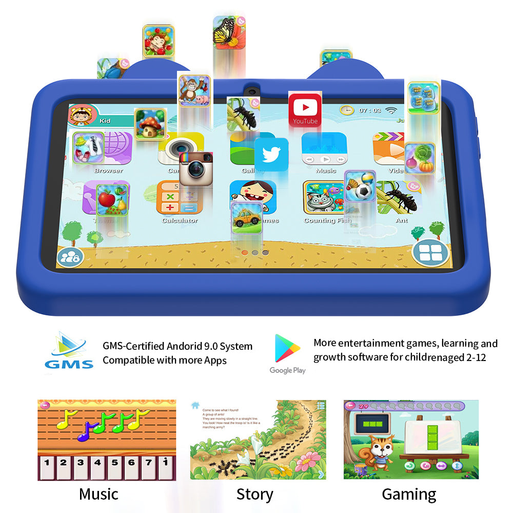 Android Kids Tablet for School, Travel, Learning and Entertainment