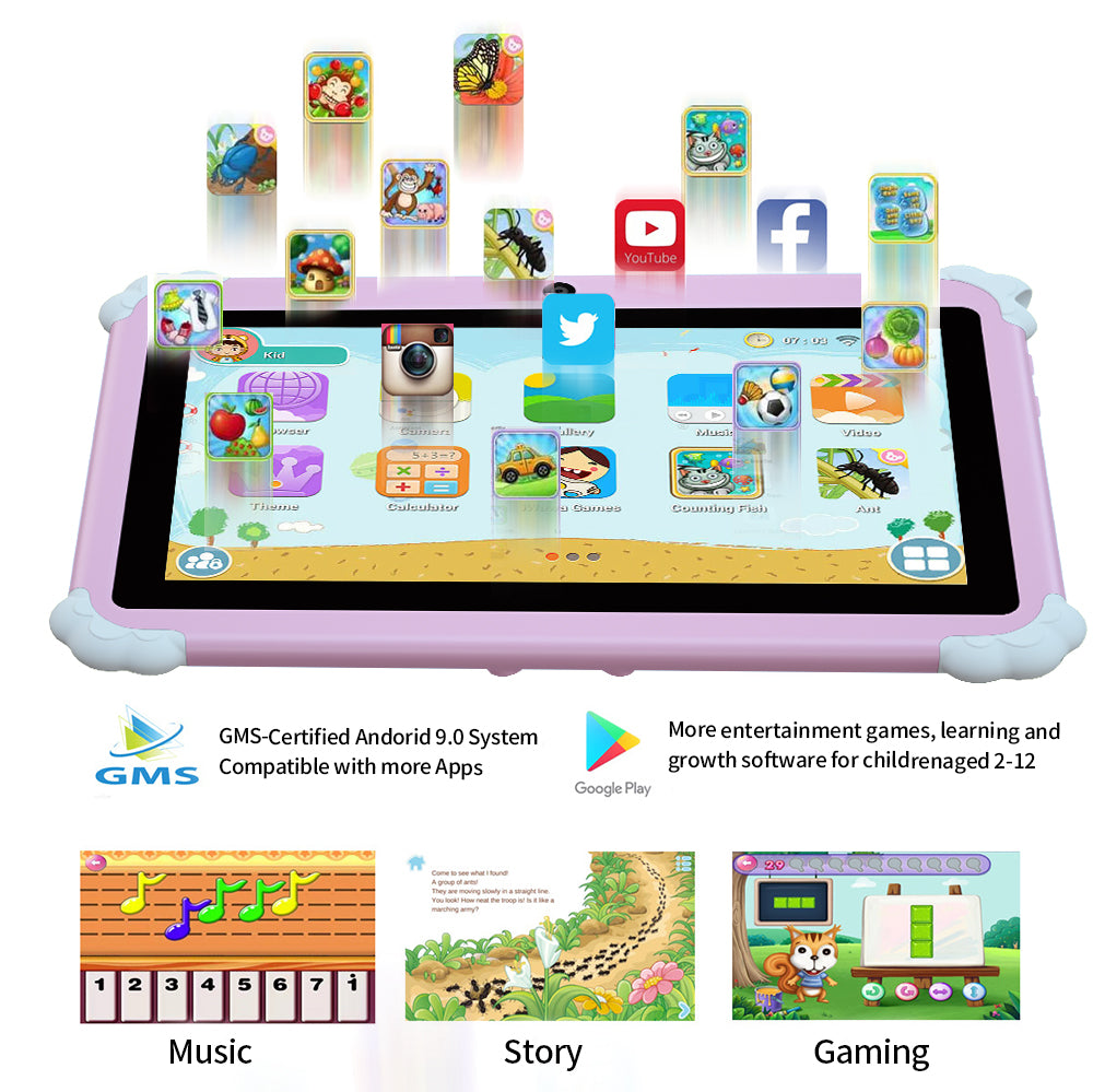 Kids Tablet with Protective Case, Parental Control and Preloaded Learning Apps
