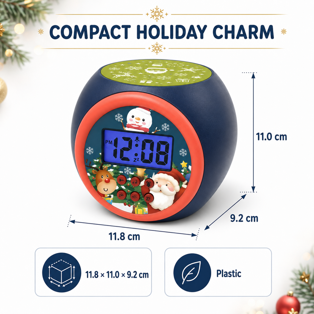 Christmas Projection Alarm Clock with Music, Snooze & Backlight for Kids