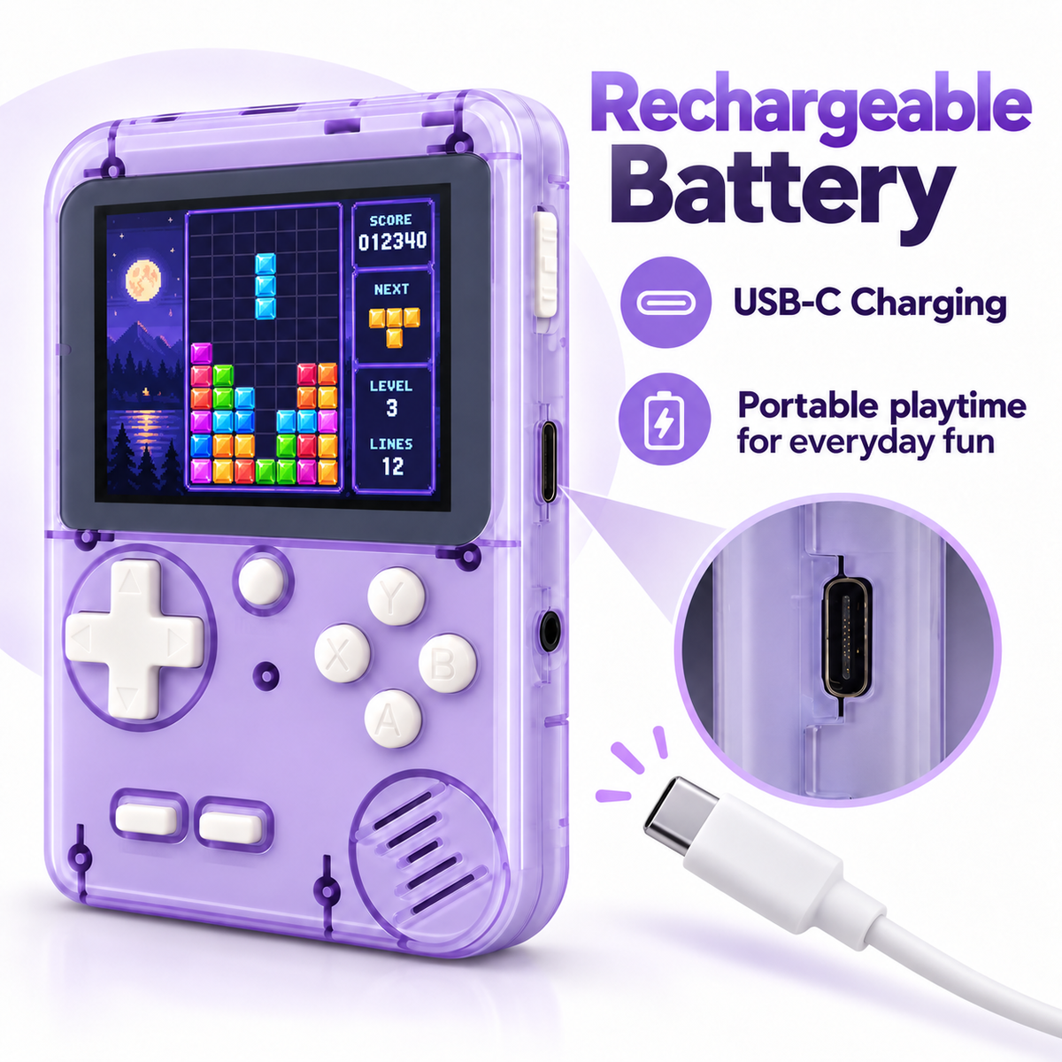 2.8-Inch Retro Handheld Game Console with 400 Built-in Games & Rechargeable Battery