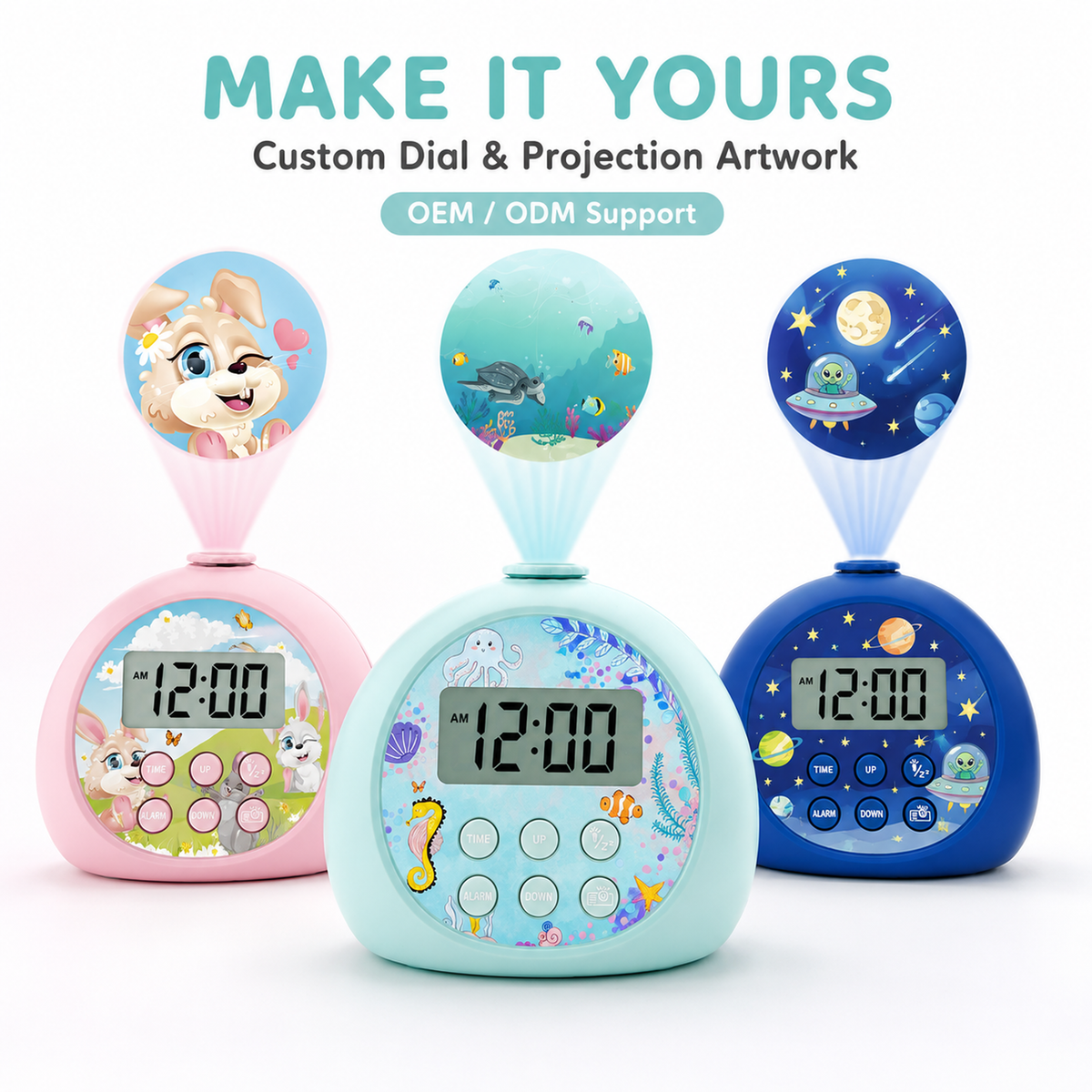 Kids Projection Alarm Clock with Snooze & Custom Dial Design