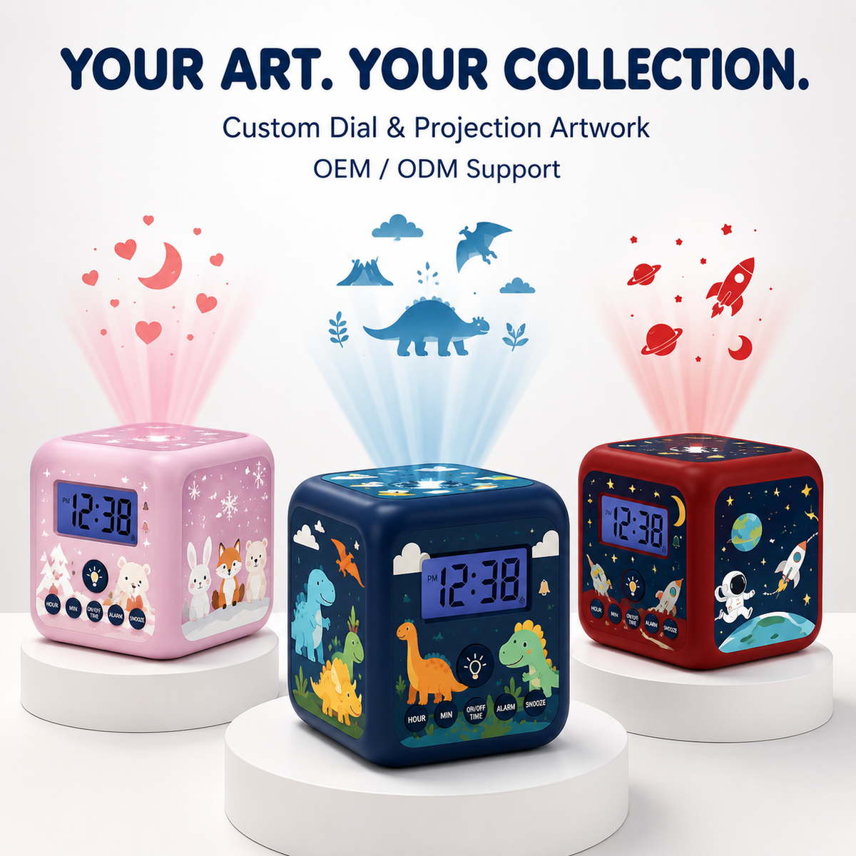 Kids Cube Projection Alarm Clock with Custom Artwork & Snooze