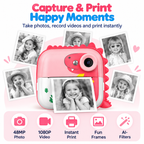 Dinosaur Kids Instant Print Camera with Bluetooth App
