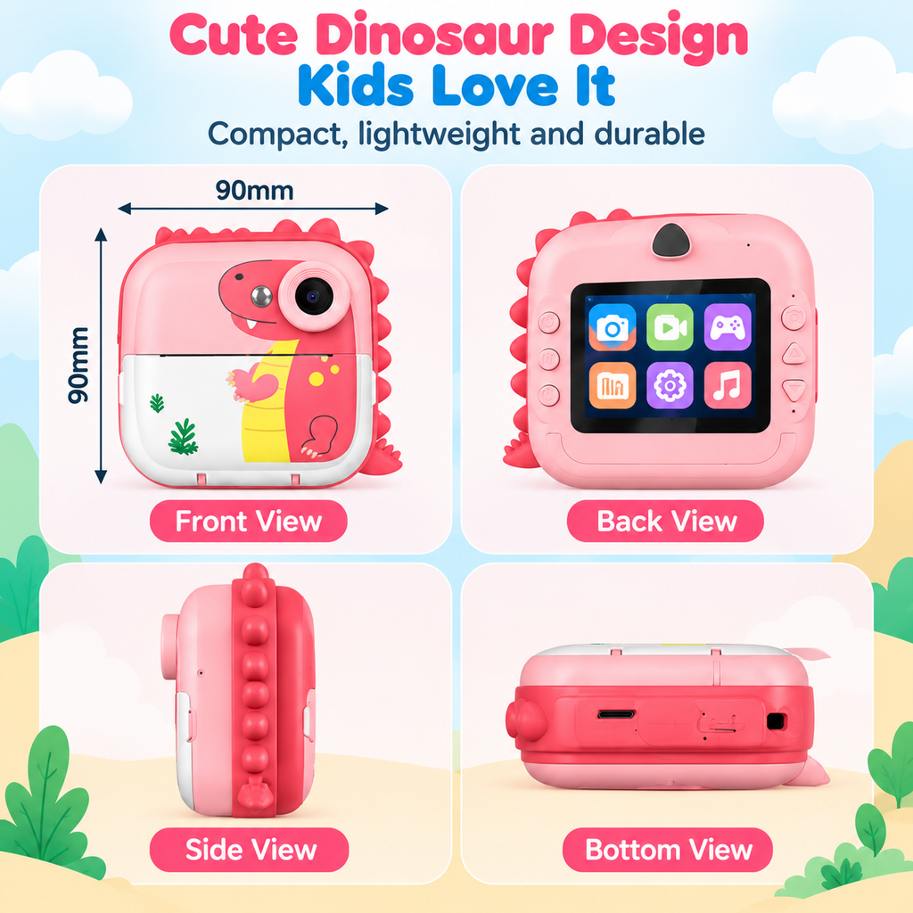 Dinosaur Kids Instant Print Camera with Bluetooth App