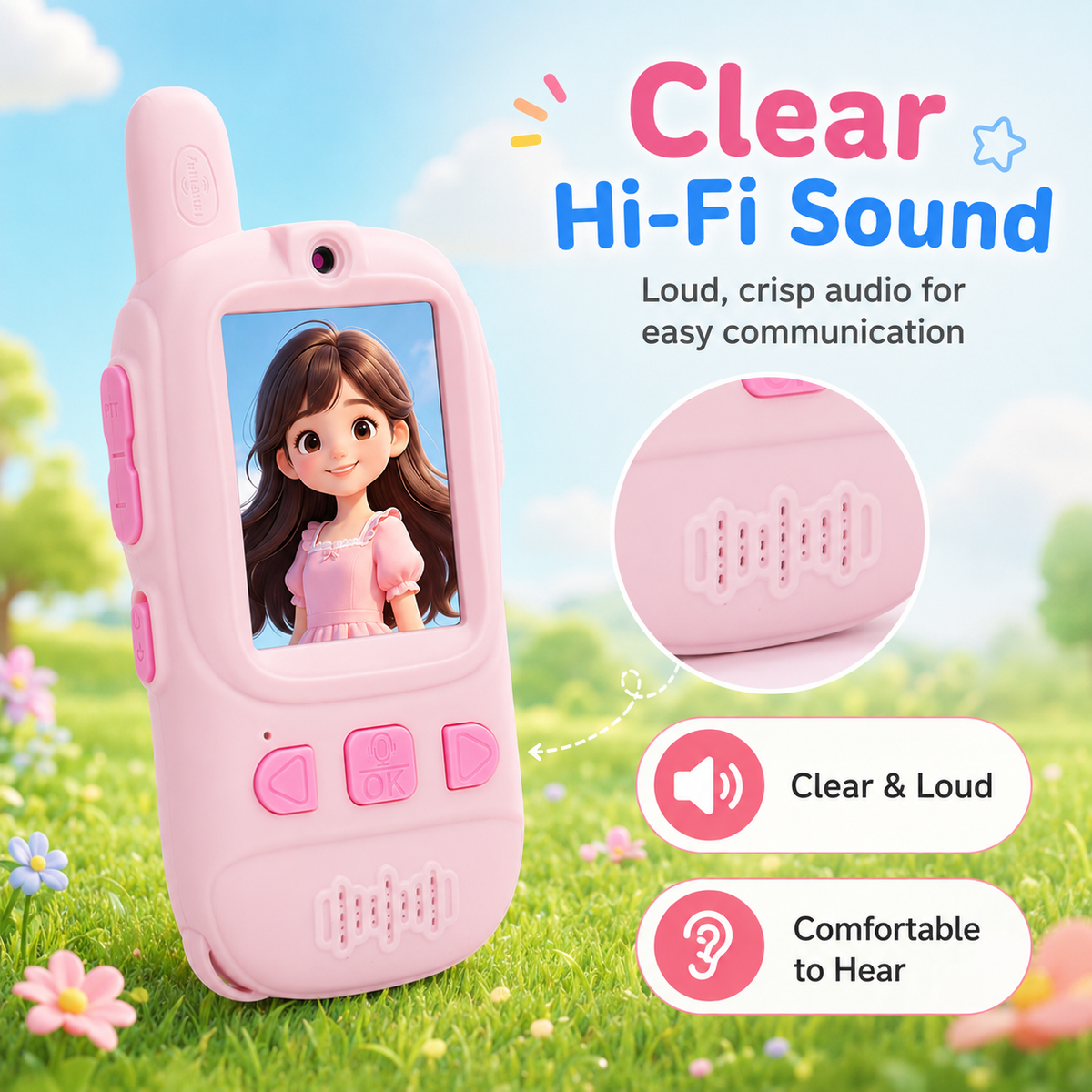 Kids Video Walkie Talkies with Camera, WiFi Photo Sharing & Charging Dock - Pink option