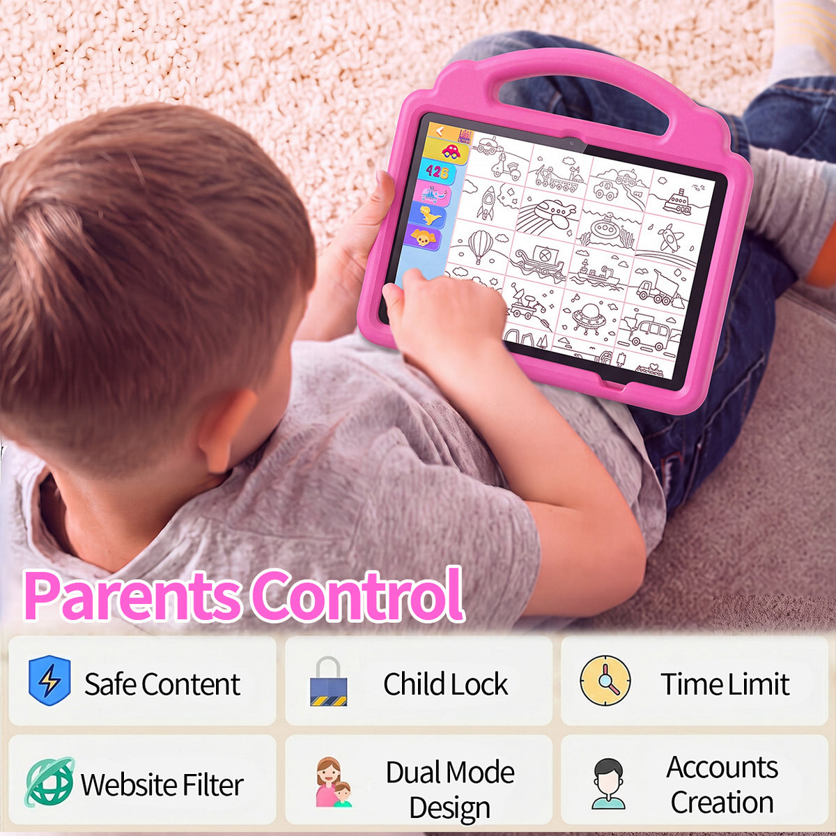 Kids Educational Tablet with Safe Mode, Video Learning and Shockproof Case