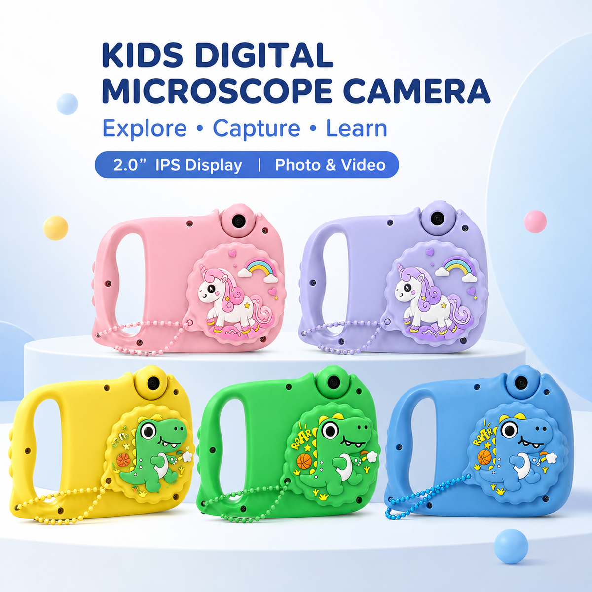 Kids Digital Microscope Camera 1000X with 2.0" IPS Screen Dual Lens | STEM Educational Camera