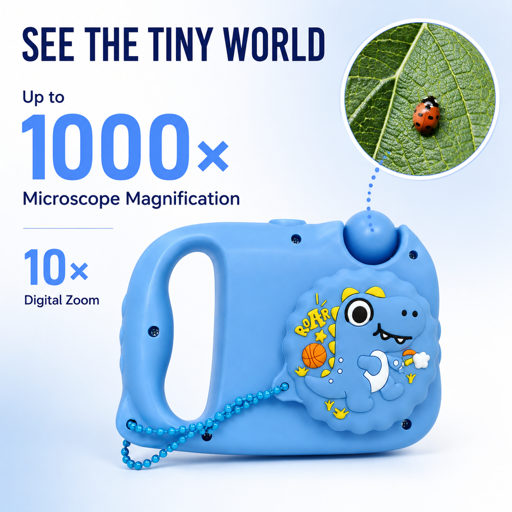 Kids Digital Microscope Camera 1000X with 2.0" IPS Screen Dual Lens | STEM Educational Camera