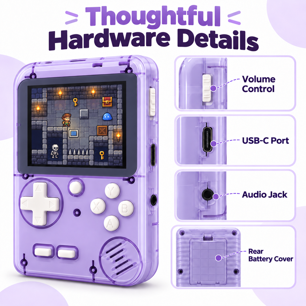2.8-Inch Retro Handheld Game Console with 400 Built-in Games & Rechargeable Battery