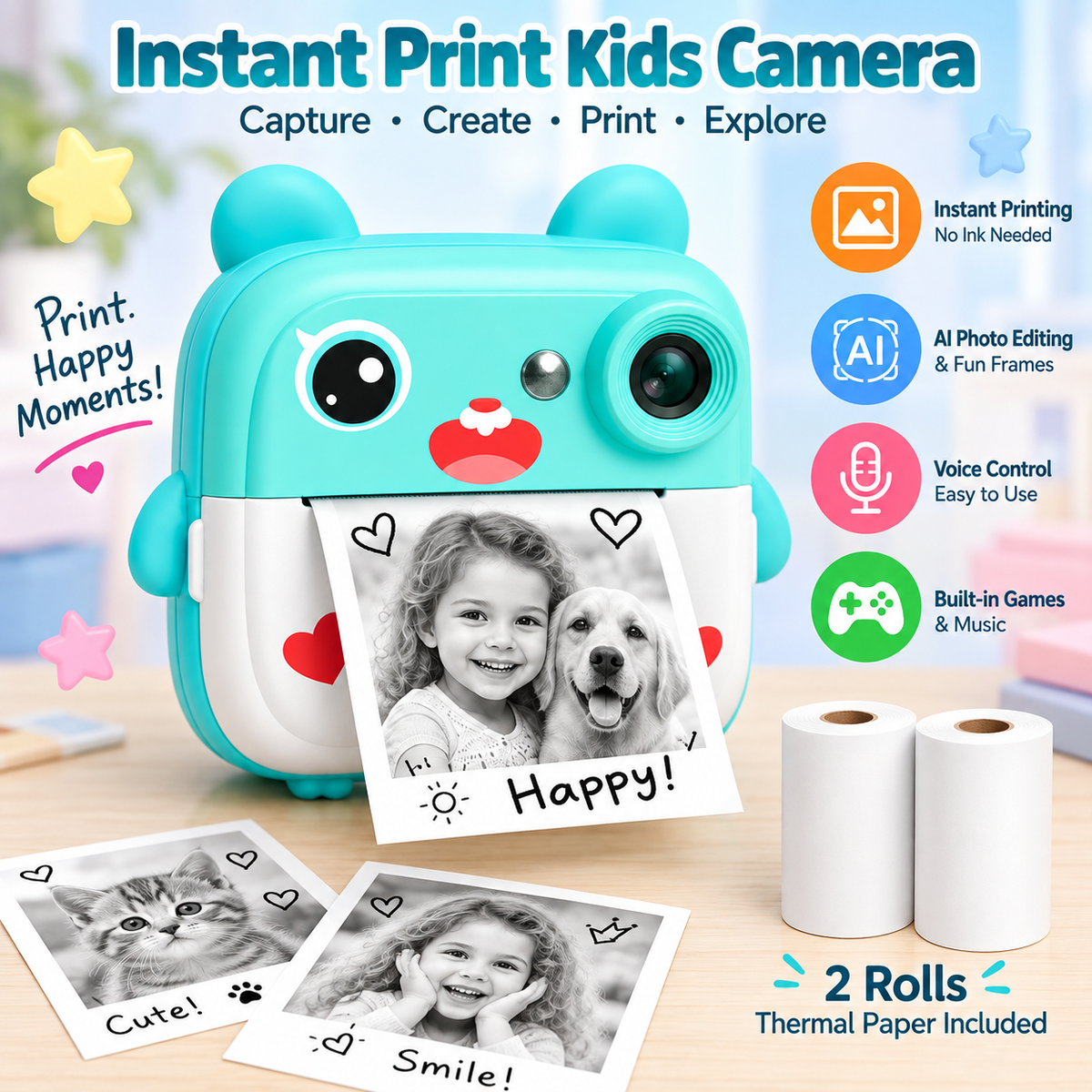 Rabbit Kids Instant Print Camera with Bluetooth App