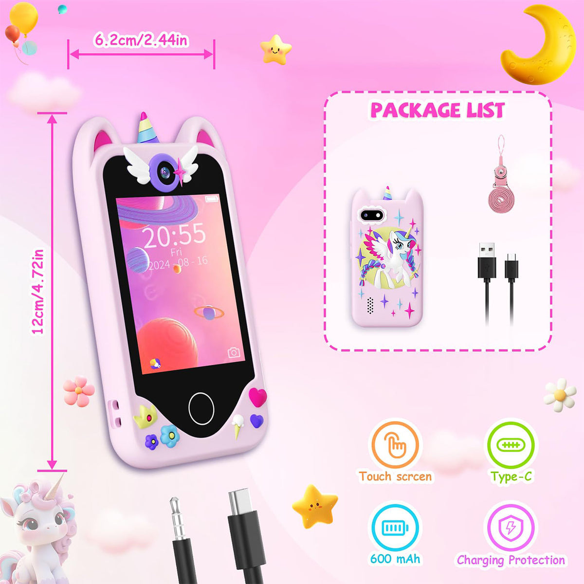 Unicorn Kids Smart Phone Camera Toy with Dual Camera