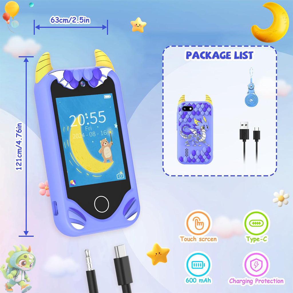 Kids Smart Phone Camera Toy with Dragon Case & 44 Games