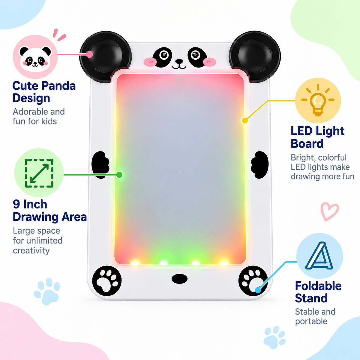 9 Inch Panda LED Light-Up Tracing Pad for Kids – Color Changing Drawing Board