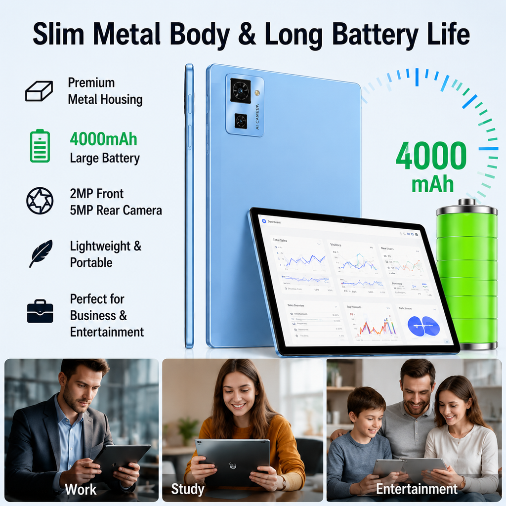 10.1 Inch Android 10.0 3G Business Tablet PC, 3GB RAM + 32GB Storage, IPS Display