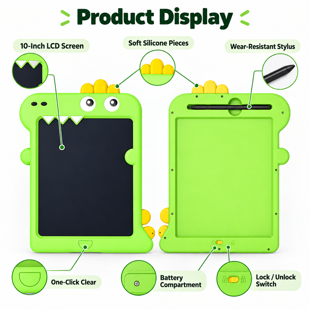 10 Inch Dinosaur LCD Writing Tablet for Kids – Reusable Drawing Pad, OEM/ODM Wholesale