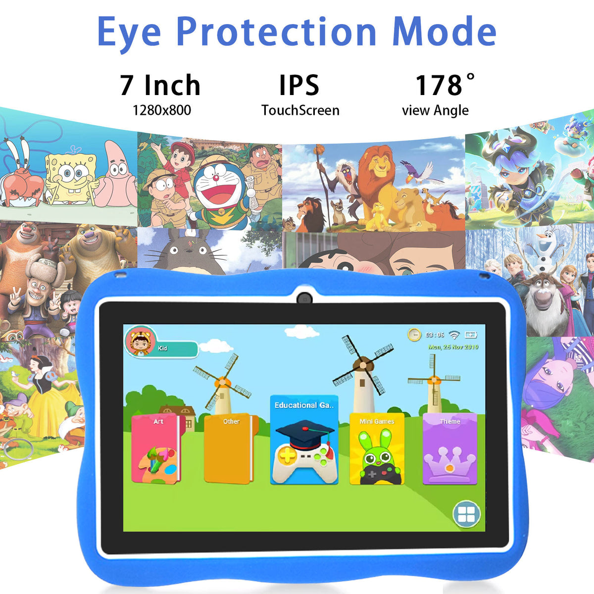Android Kids Tablet for Ages 3-12, Learning Tablet with WiFi and Parent Controls