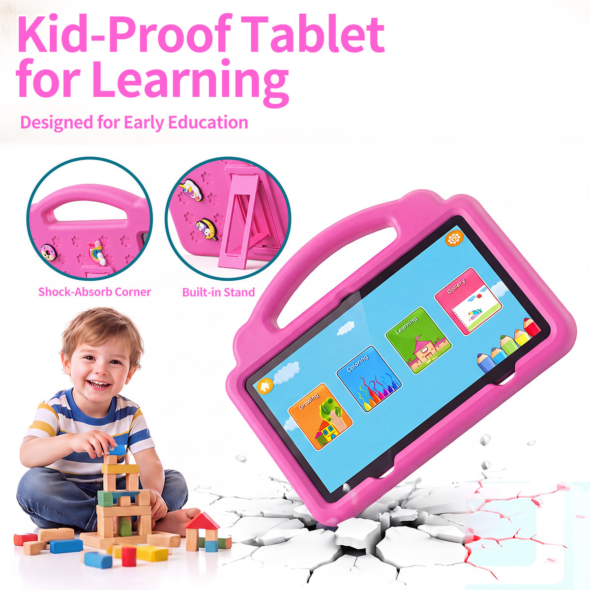 Kids Educational Tablet with Safe Mode, Video Learning and Shockproof Case