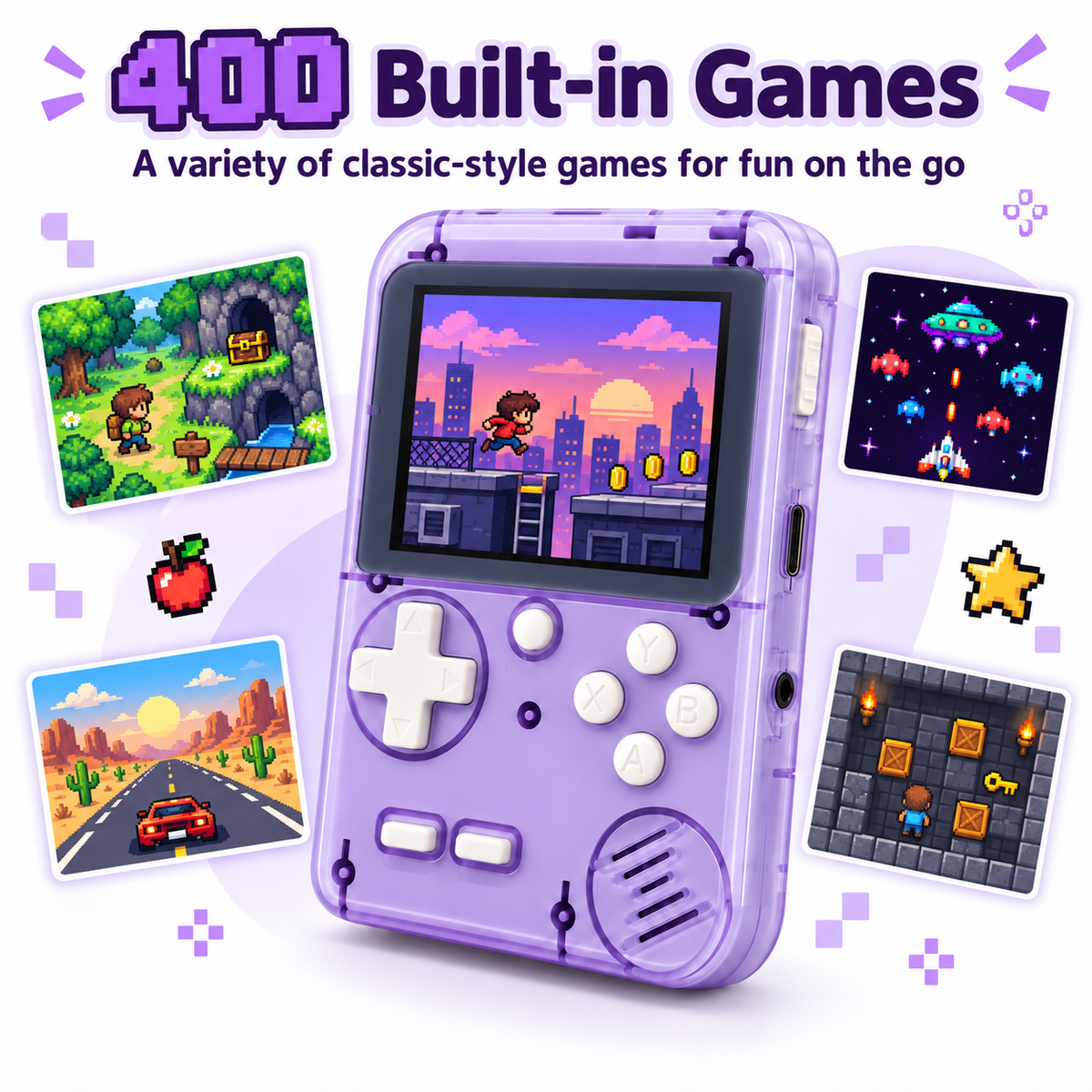 2.8-Inch Retro Handheld Game Console with 400 Built-in Games & Rechargeable Battery