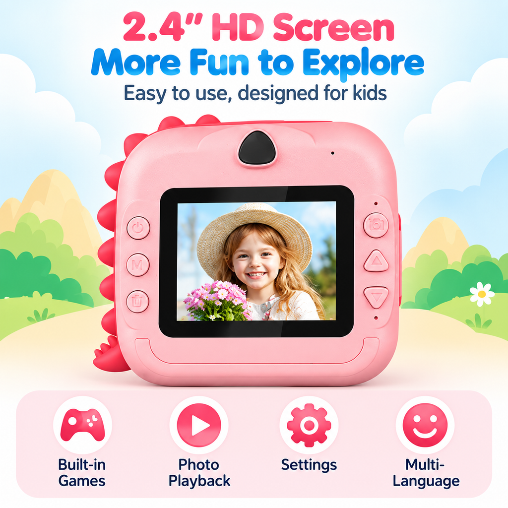 Dinosaur Kids Instant Print Camera with Bluetooth App