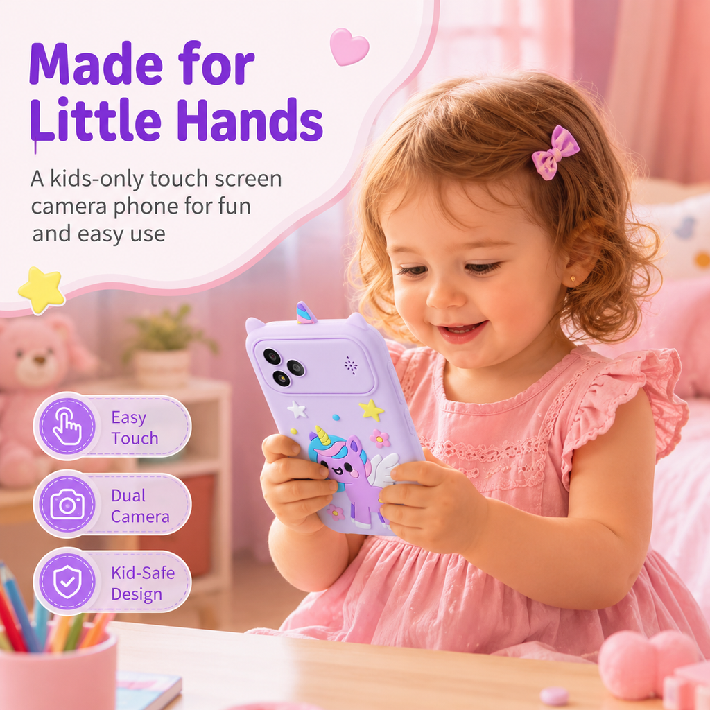 4 Inch Kids Smart Phone Camera Toy with Dual Cameras & AR Games