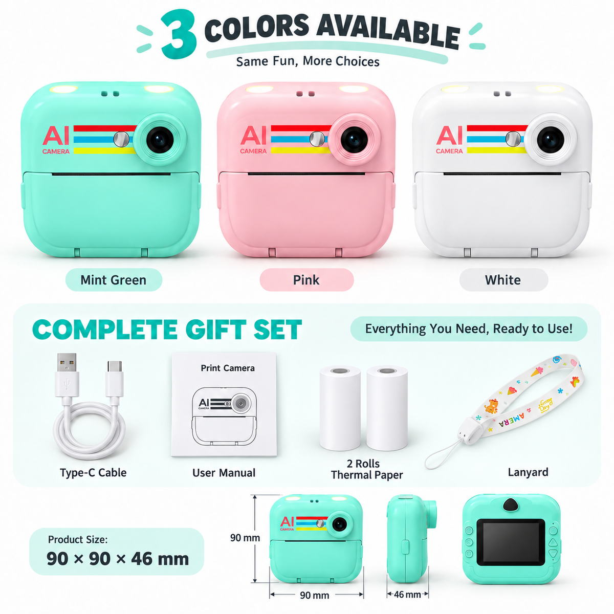 Voice-Controlled Instant Print Camera with 2.4-Inch HD Screen