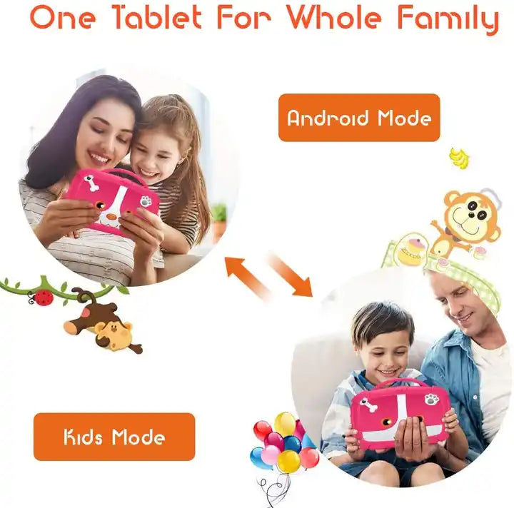 7inch Kids Tablet PC with Cute Doggy Design For Kids Education Pink