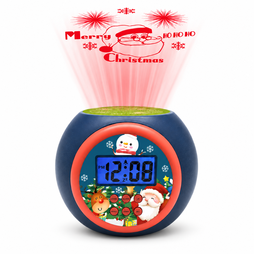 Christmas Projection Alarm Clock with Music, Snooze & Backlight for Kids