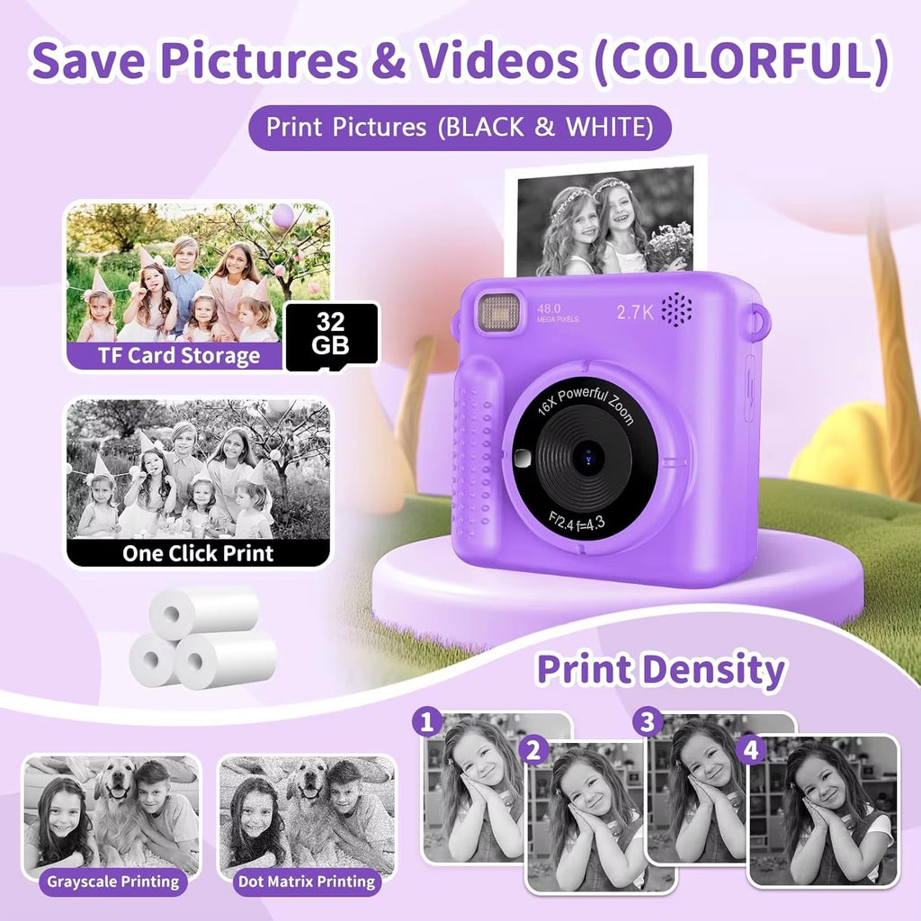 Kids Instant Printing Digital Camera with 2.4" Screen | Thermal Photo Camera
