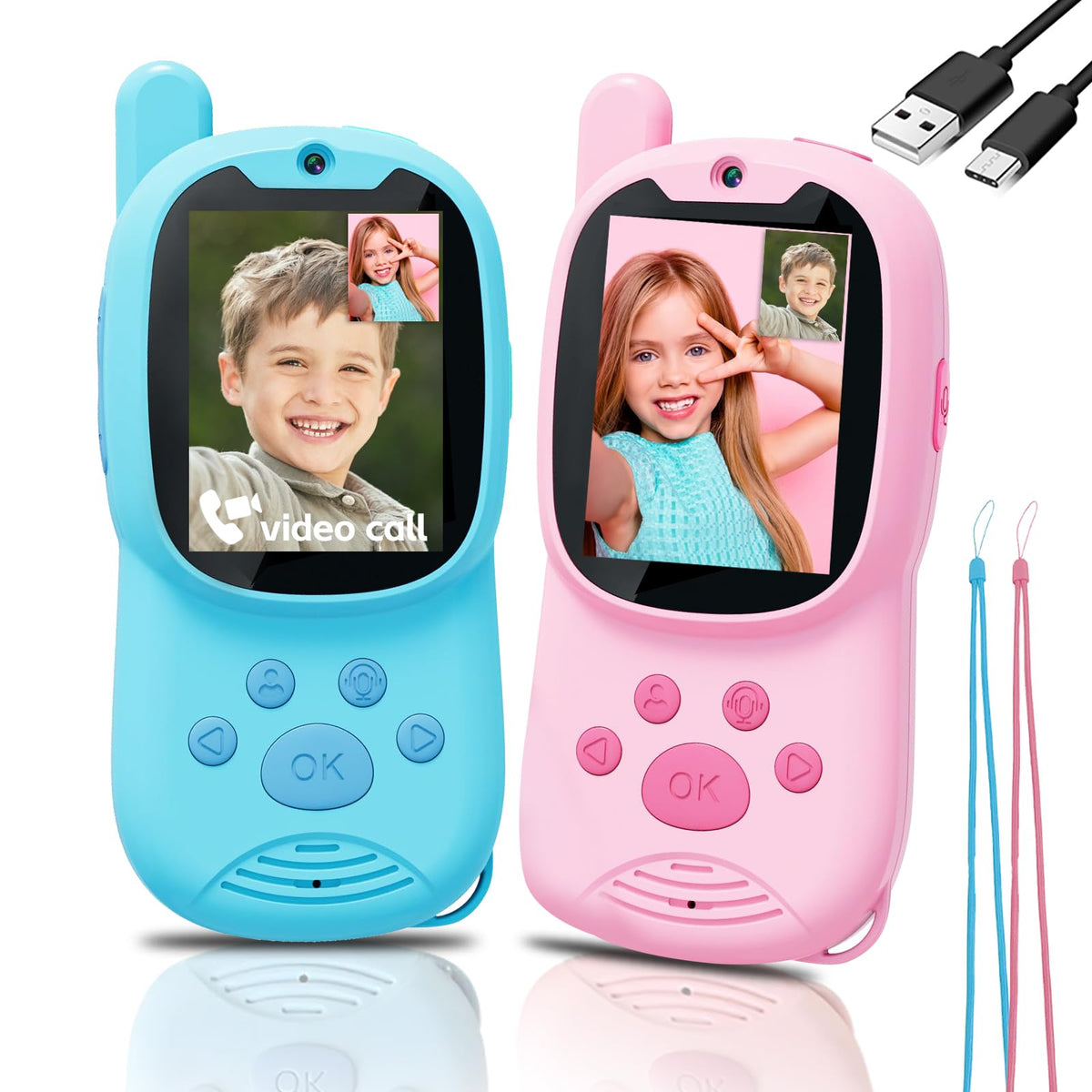 Kids Video Walkie Talkies with Camera, 2-Inch HD Screen & WiFi Photo Sharing - Blue option