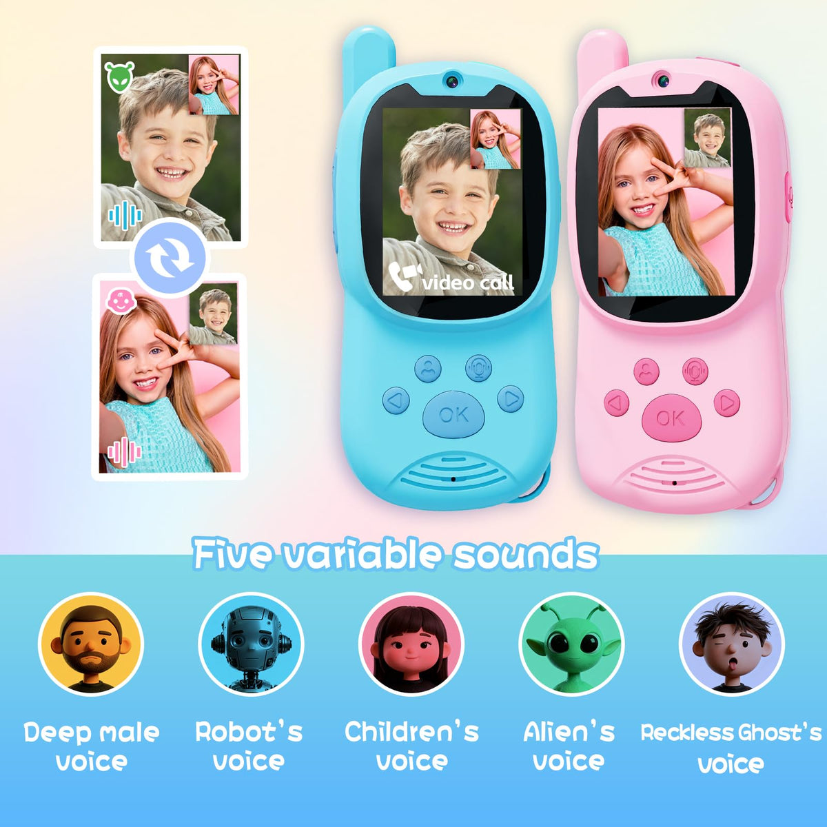 Kids Video Walkie Talkies with Camera, 2-Inch HD Screen & WiFi Photo Sharing - Pink option