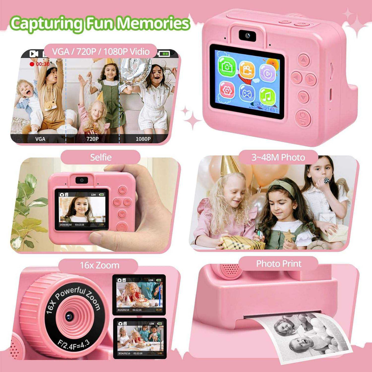 Kids Thermal Print Camera with 2.4" Display | Instant Photo Camera for Children