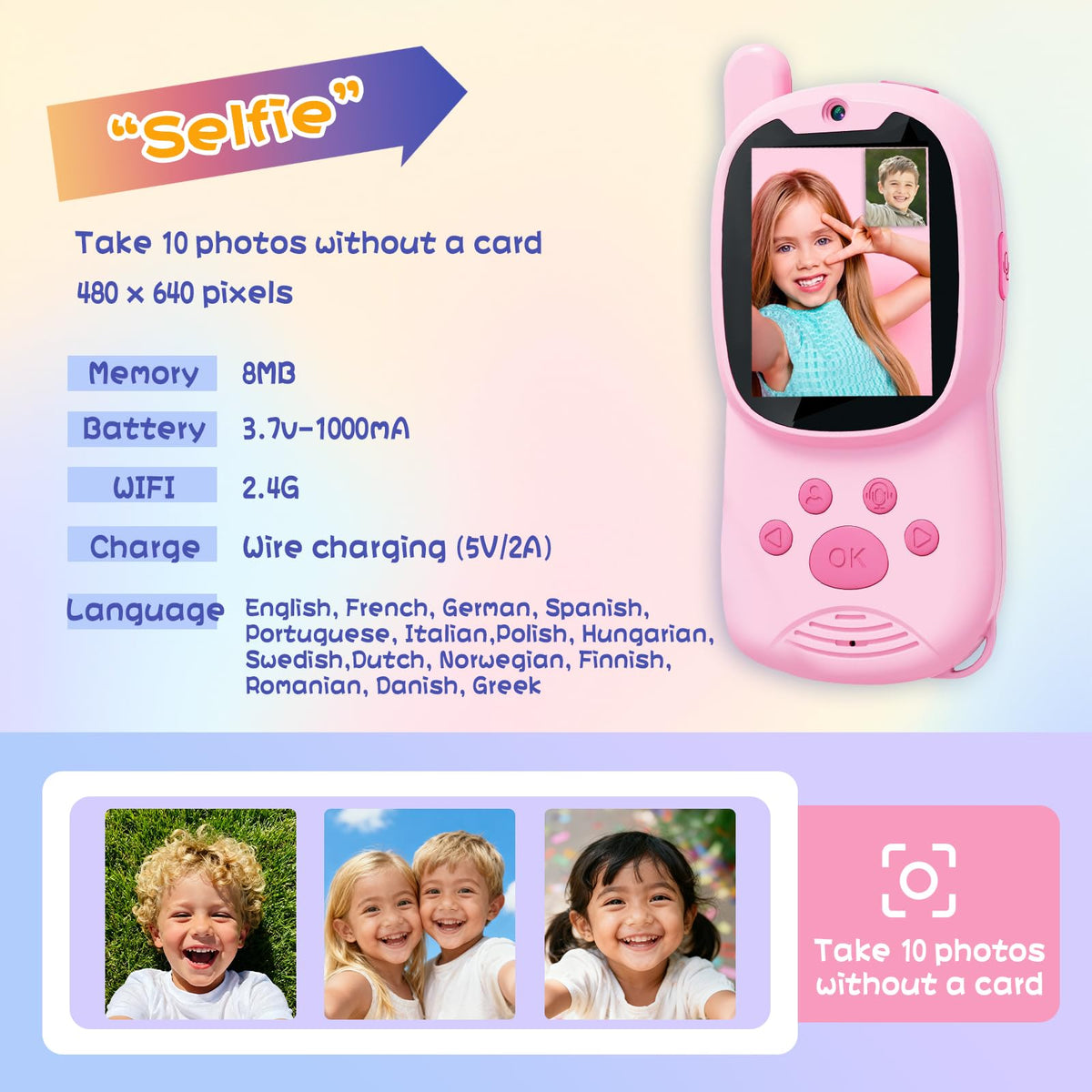 Kids Video Walkie Talkies with Camera, 2-Inch HD Screen & WiFi Photo Sharing - product detail 4