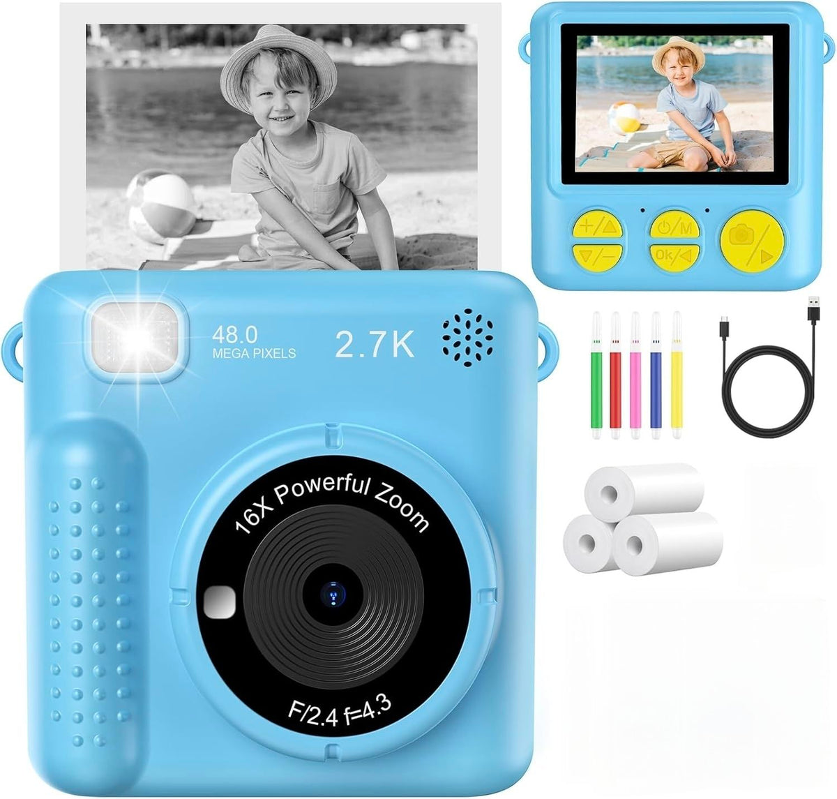 Kids Instant Printing Digital Camera with 2.4" Screen | Thermal Photo Camera