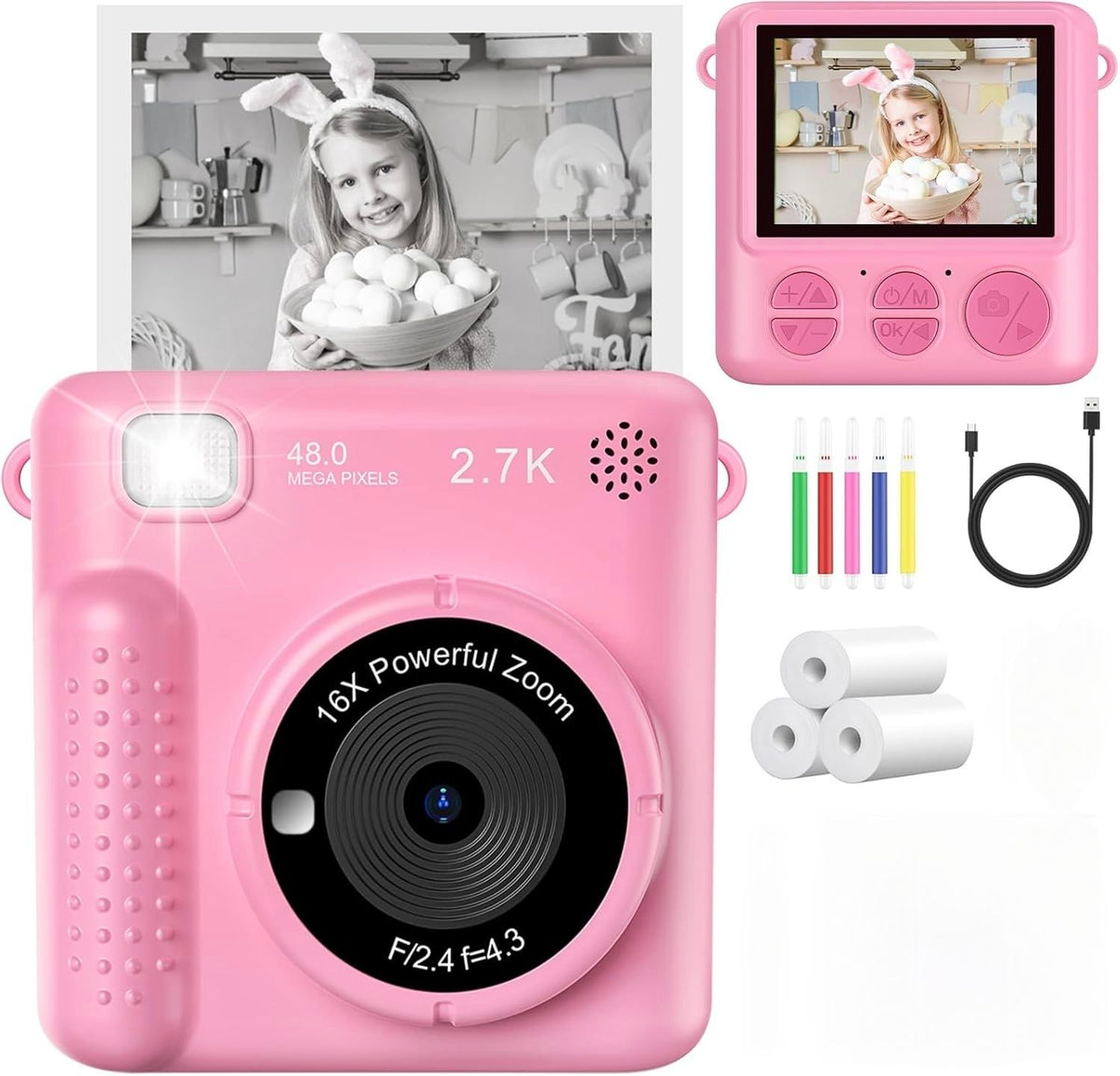Kids Instant Printing Digital Camera with 2.4" Screen | Thermal Photo Camera