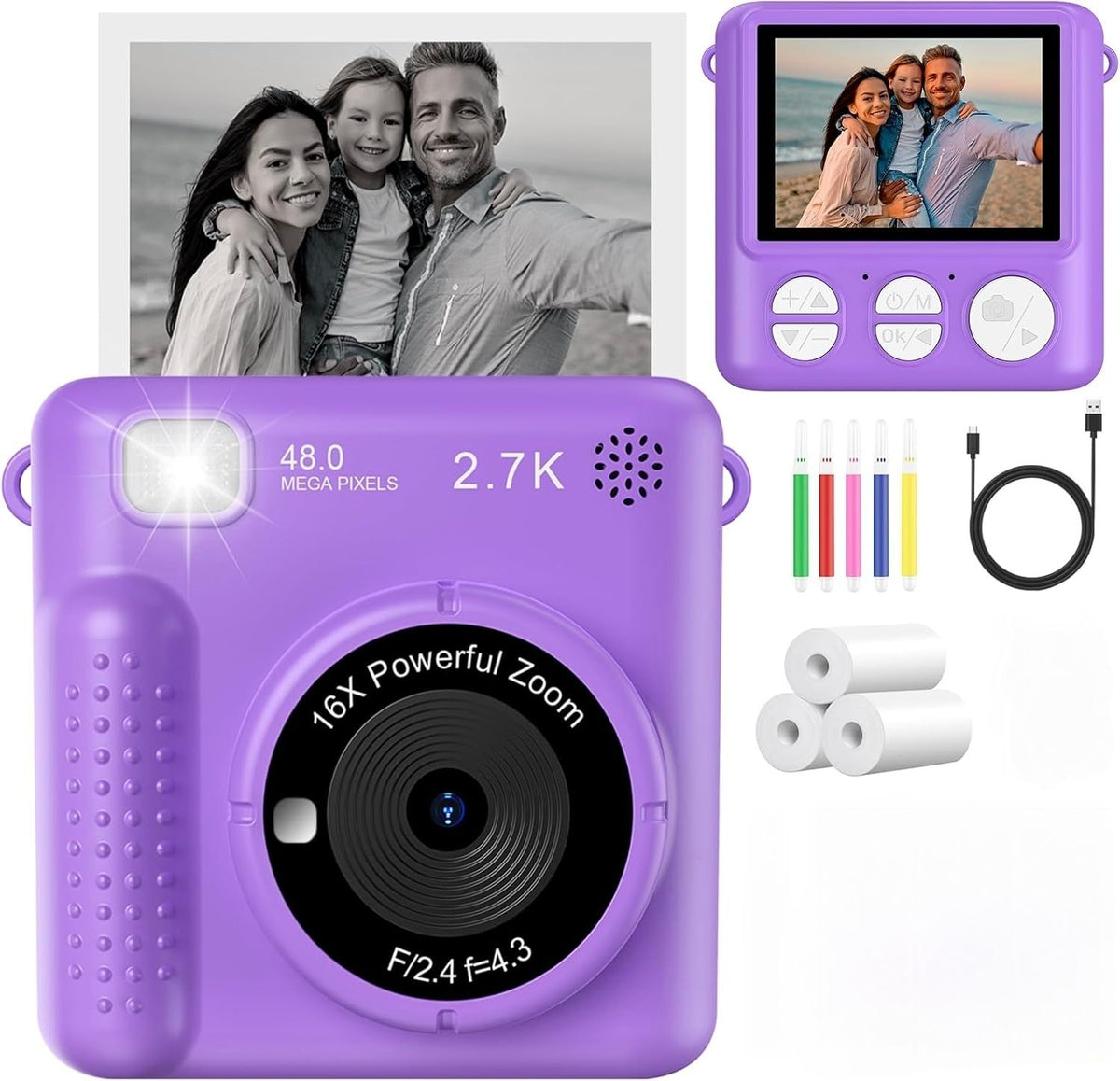 Kids Instant Printing Digital Camera with 2.4" Screen | Thermal Photo Camera