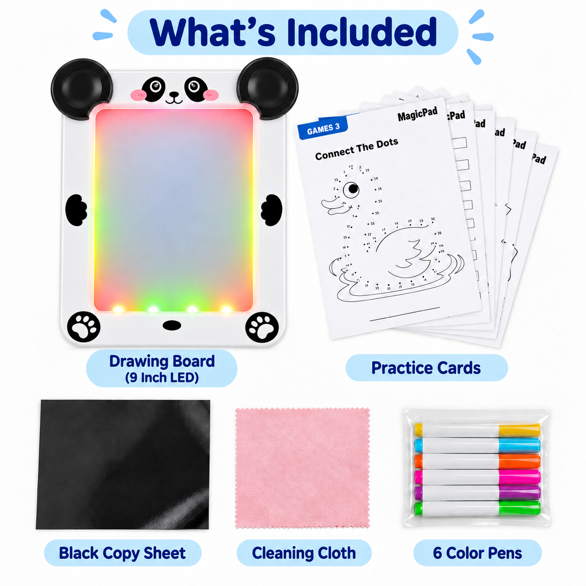 9 Inch Panda LED Light-Up Tracing Pad for Kids – Color Changing Drawing Board