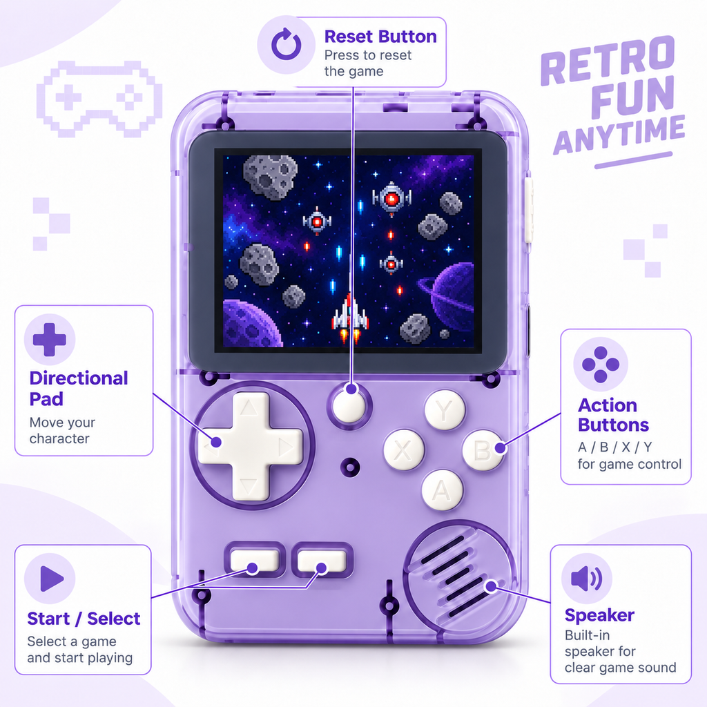 2.8-Inch Retro Handheld Game Console with 400 Built-in Games & Rechargeable Battery