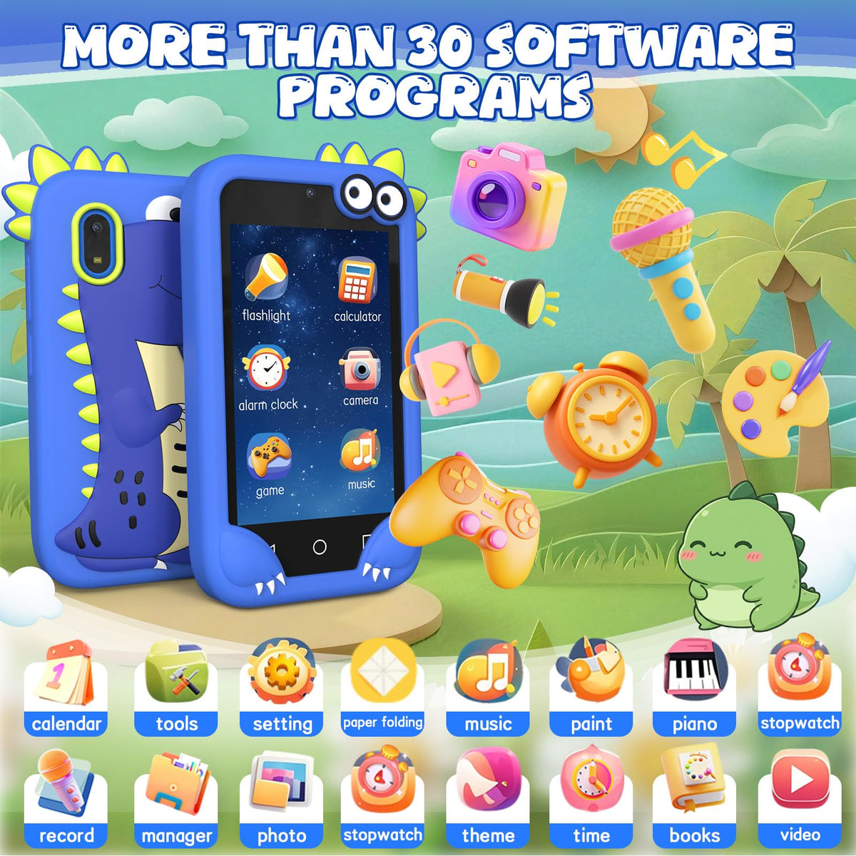 Blue 4 inch kids smart phone camera toy software and games image