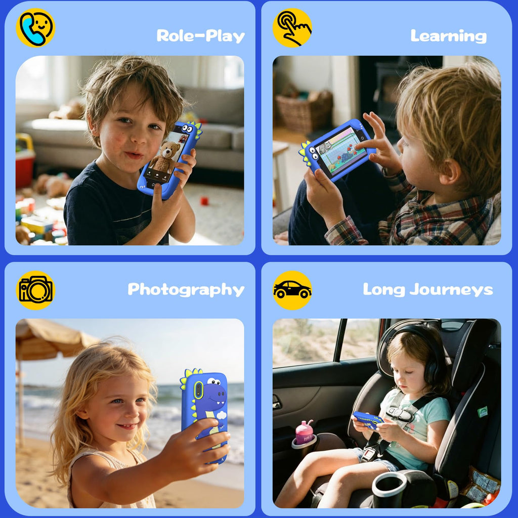 Blue kids smart phone camera toy photo video calling scene image