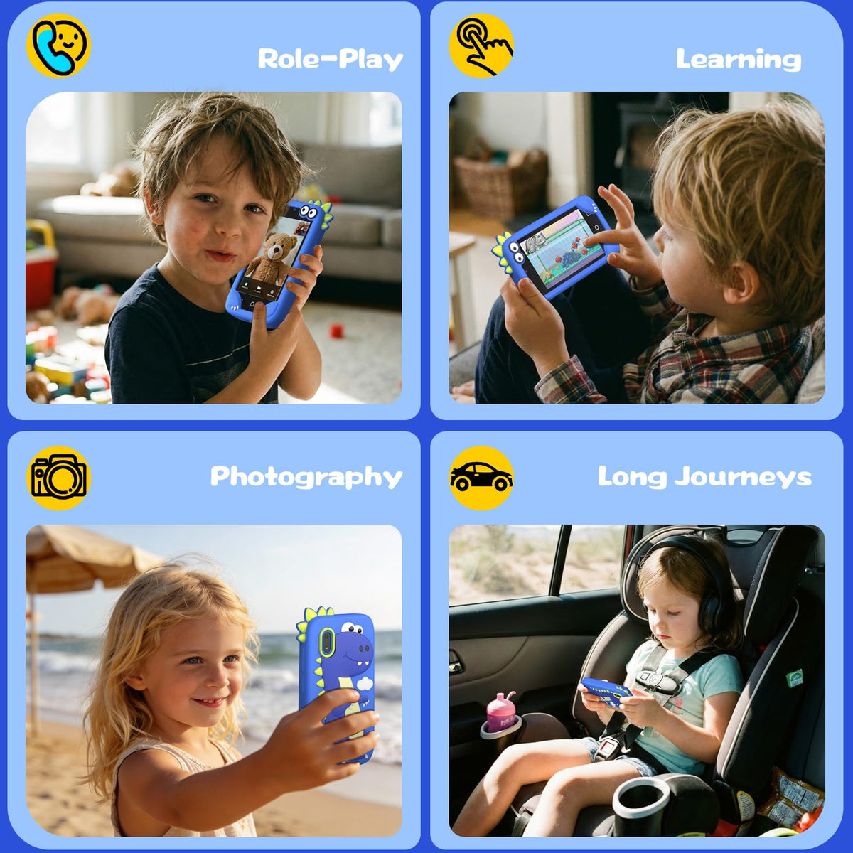 Blue kids smart phone camera toy photo video calling scene image