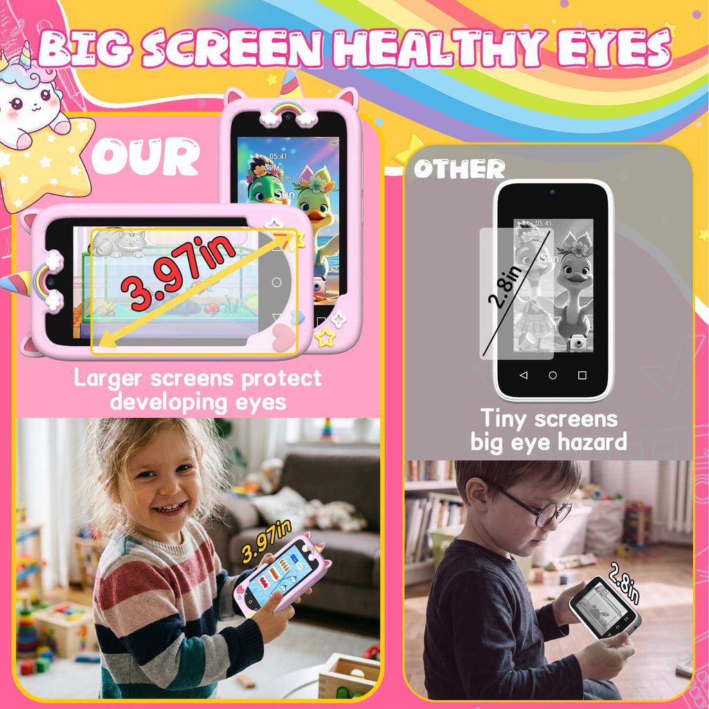 Pink 4 inch kids smart phone camera toy feature image