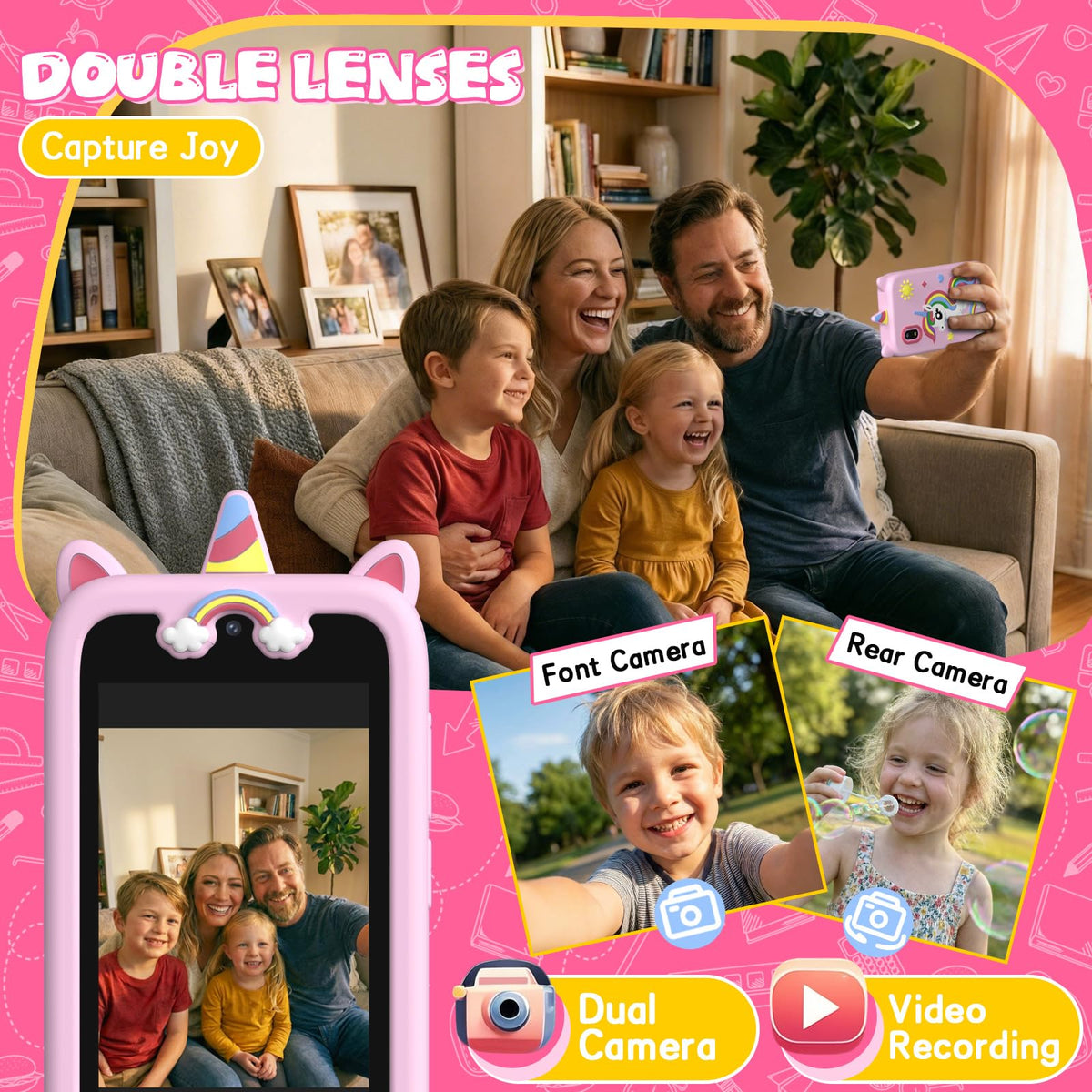 Pink kids smart phone camera toy lifestyle image