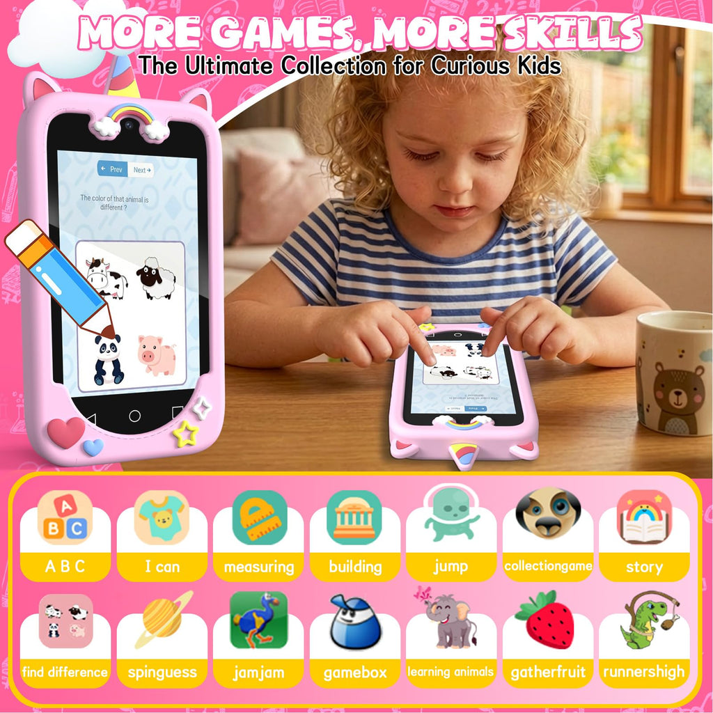 Pink kids smart phone camera toy games mode image