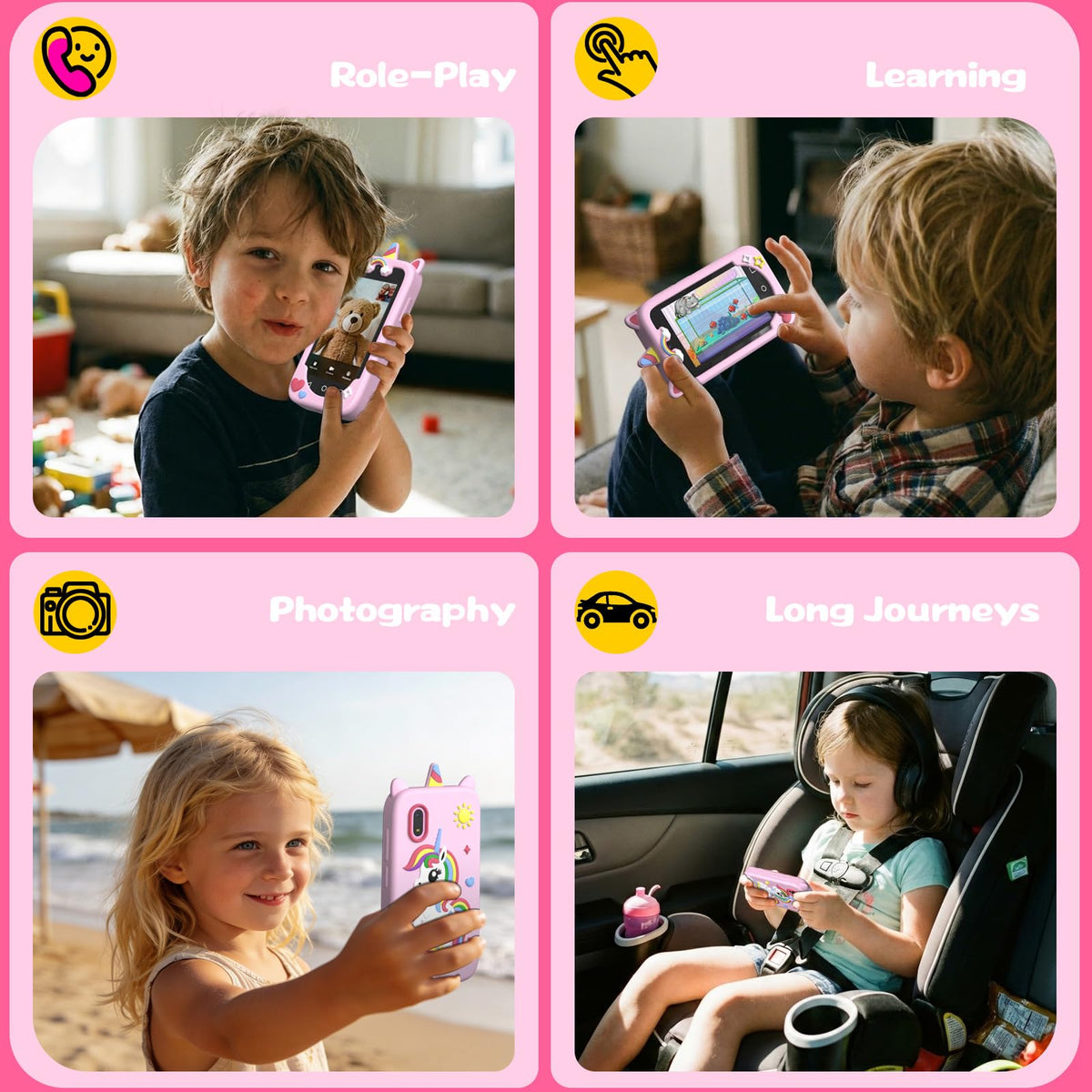 Pink kids smart phone camera toy photo video calling scene image