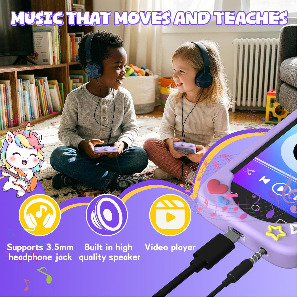 Purple kids smart phone camera toy music and learning image