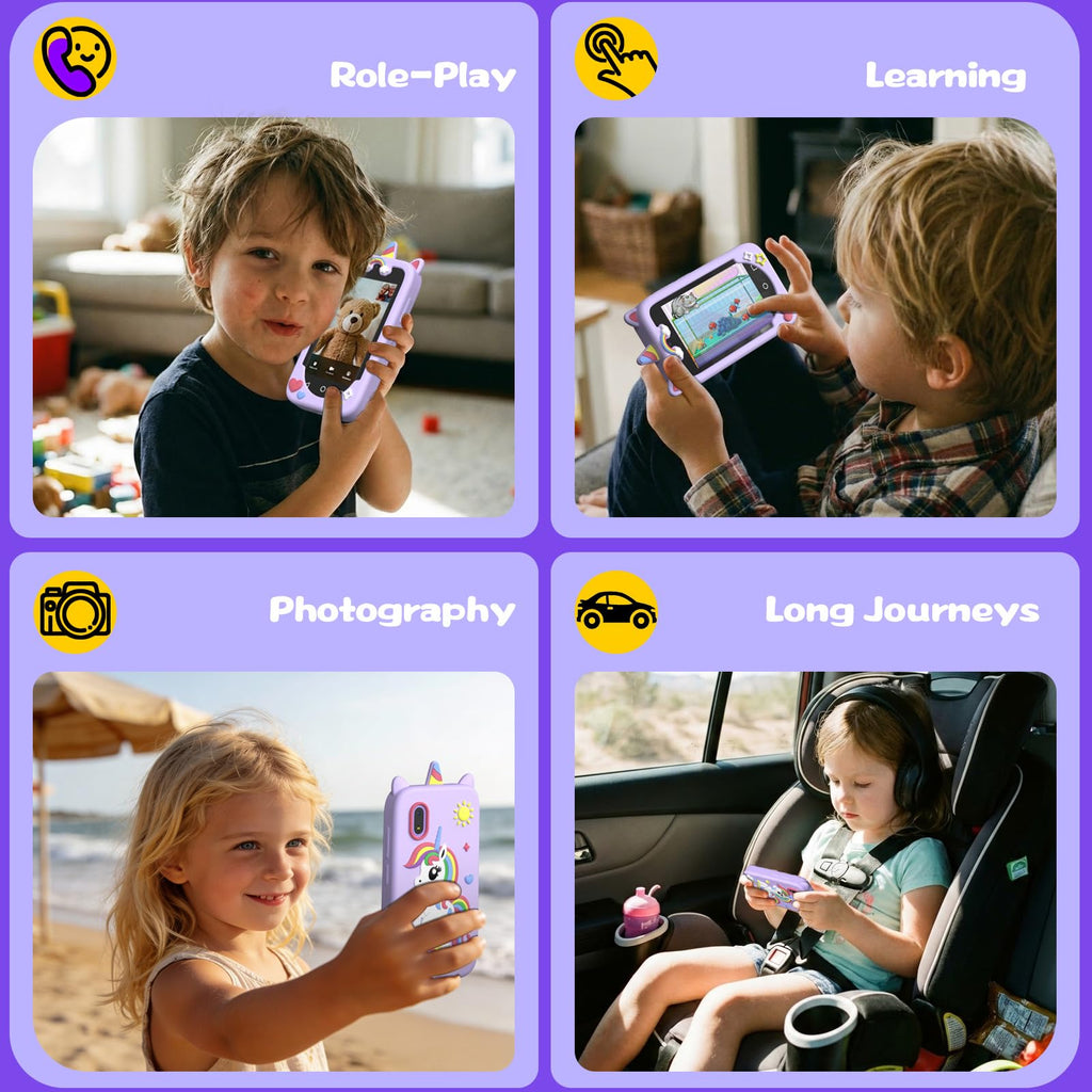 Purple kids smart phone camera toy photo video calling scene image